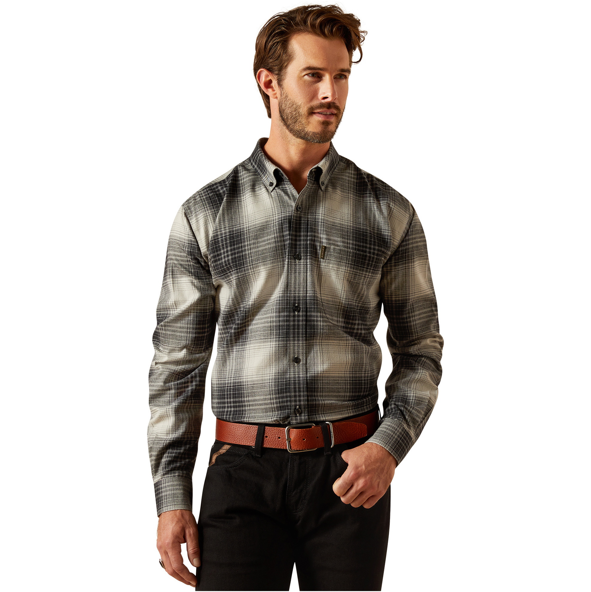2025 Ariat Herren Clemens Hemd 10062684 - Grey Ombre Plaid